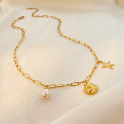 Ocean Muse Charm Necklace - 18k gold-plated chain