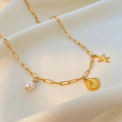 Ocean Muse Charm Necklace - 18k gold-plated chain