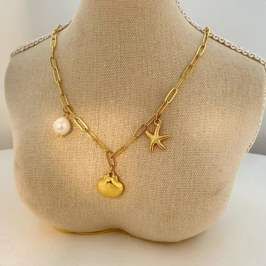 Ocean Muse Charm Necklace - 18k gold-plated chain