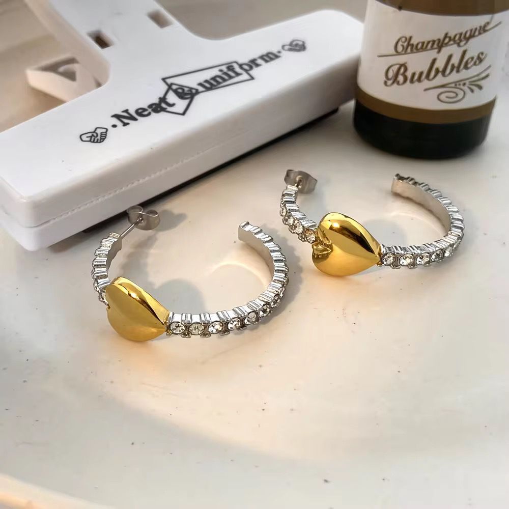 Crystal Heart Half Hoops - 18k gold-plated