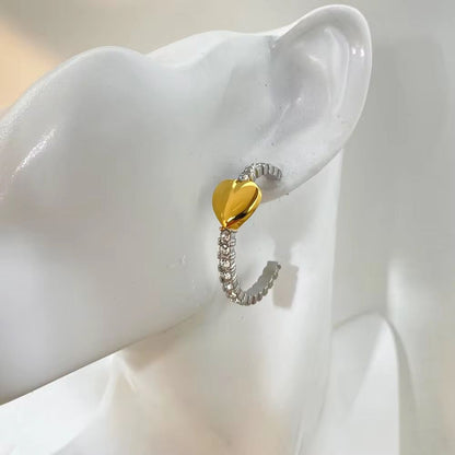 Crystal Heart Half Hoops - 18k gold-plated