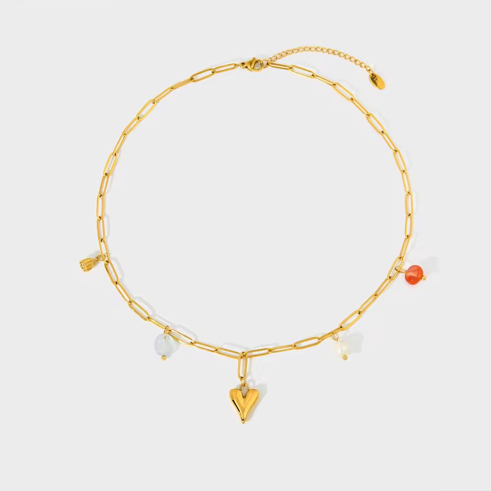 Colour Pop Heart Charm Necklace - 18k gold-plated
