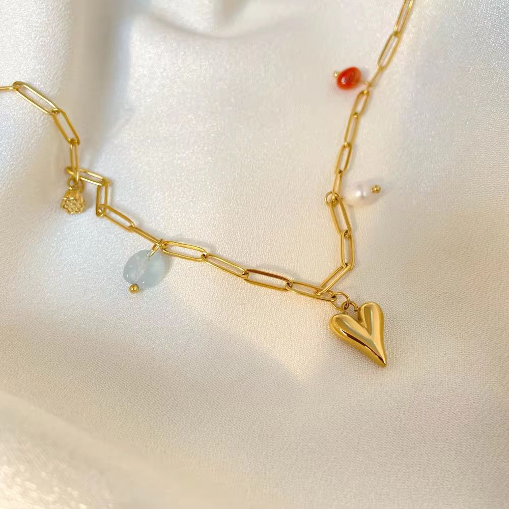 Colour Pop Heart Charm Necklace - 18k gold-plated