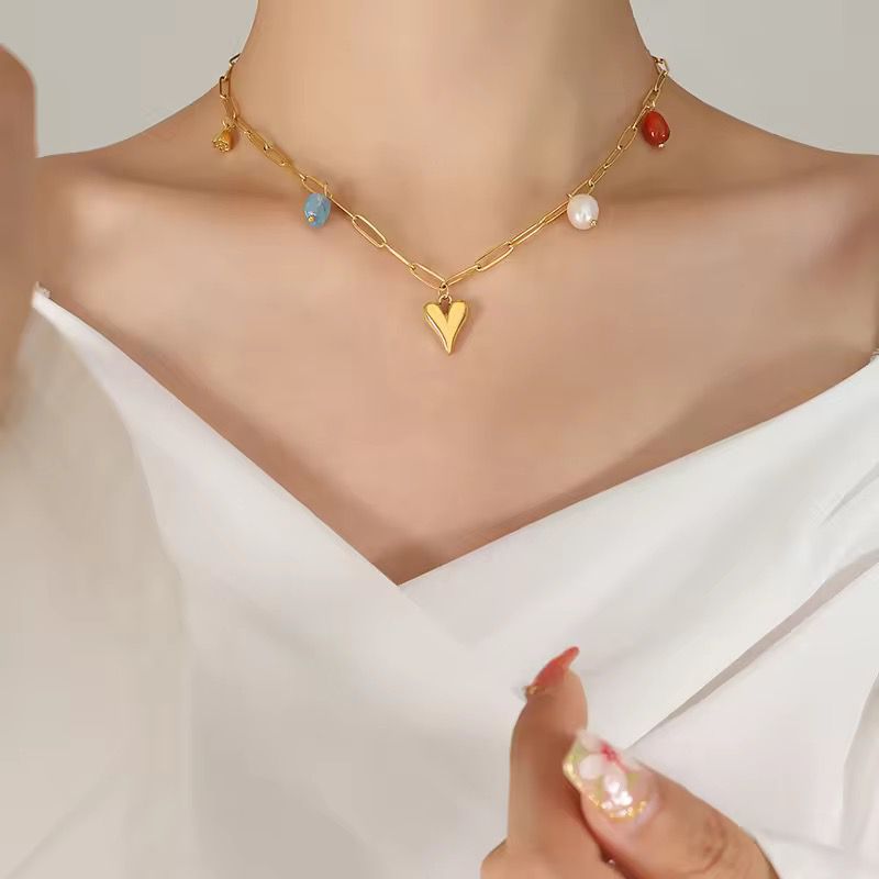 Colour Pop Heart Charm Necklace - 18k gold-plated