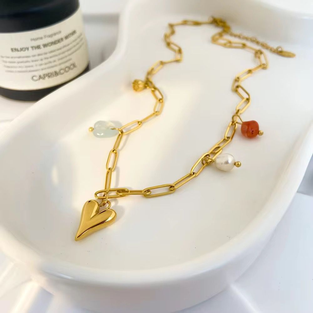 Colour Pop Heart Charm Necklace - 18k gold-plated