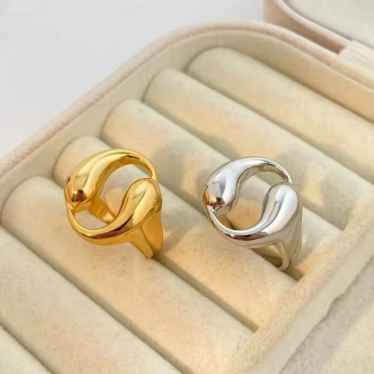 Fluid Wave Open Ring – Gold & Silver